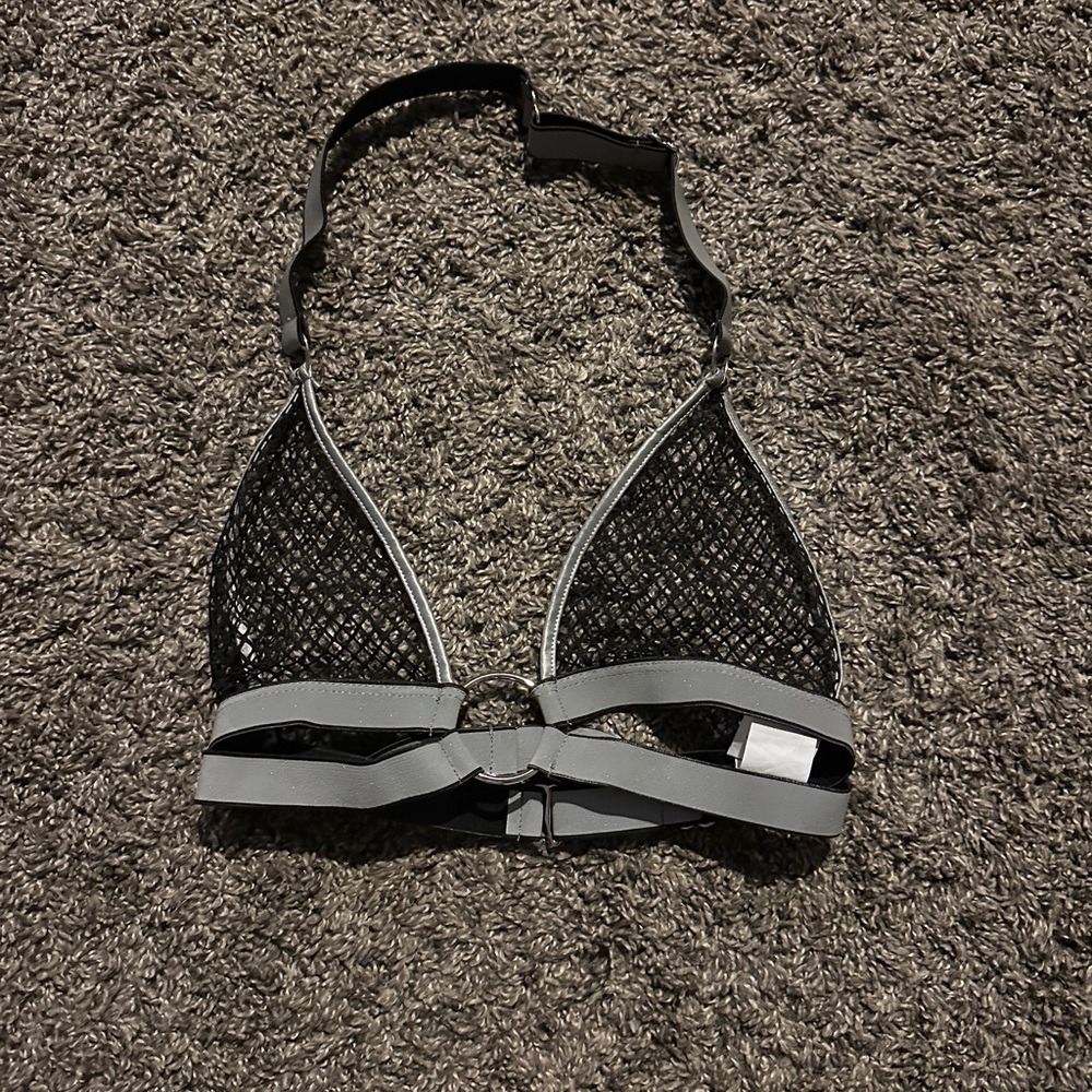 iHeartRaves Black and Gray Mesh Bralette